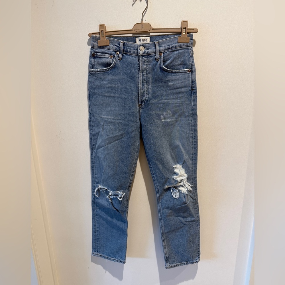 AGOLDE Riley High Rise Straight Cropped Distress Jean size 26